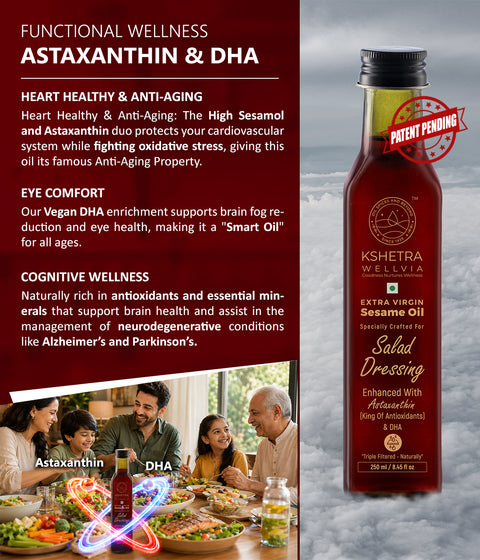 Extra Virgin Salad Dressing Sesame Oil enriched with Astaxanthin(King of Anti Oxidants) & DHA