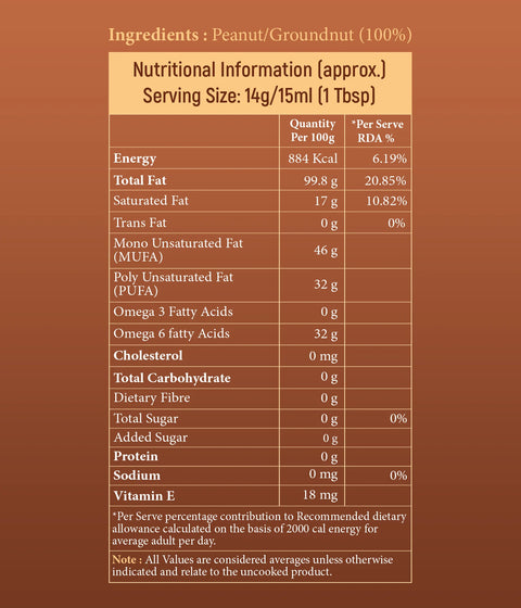 Groundnut / Peanut Oil - Cold Pressed Virgin Oil